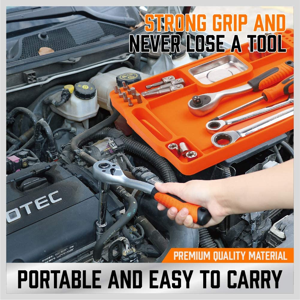 HORUSDY Medium Non-Slip Flexible Tool Tray | Tool Organizer | Tool Storage | Tool Holder | Tool Mats | Small Magnets Tray| Grip Mat Tool Mat | of Christmas Day Tools for Men image number 5