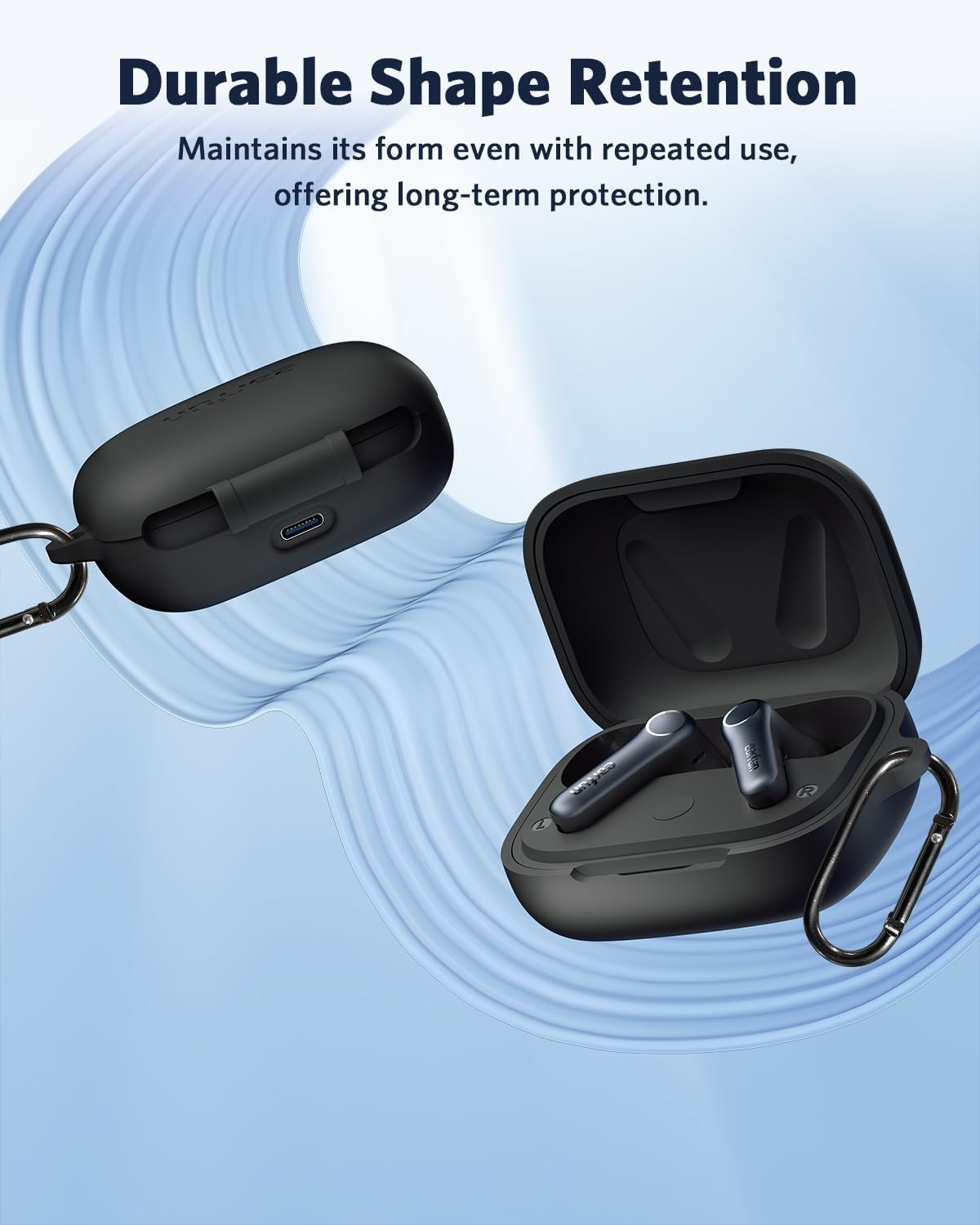 【Earfun Official】 Protective Case Cover for Earfun Air Pro 4 Earbuds, Soft Silicone Protective Case with Keychain, Shock-Proof, Supports Wireless Charging, Black image number 3