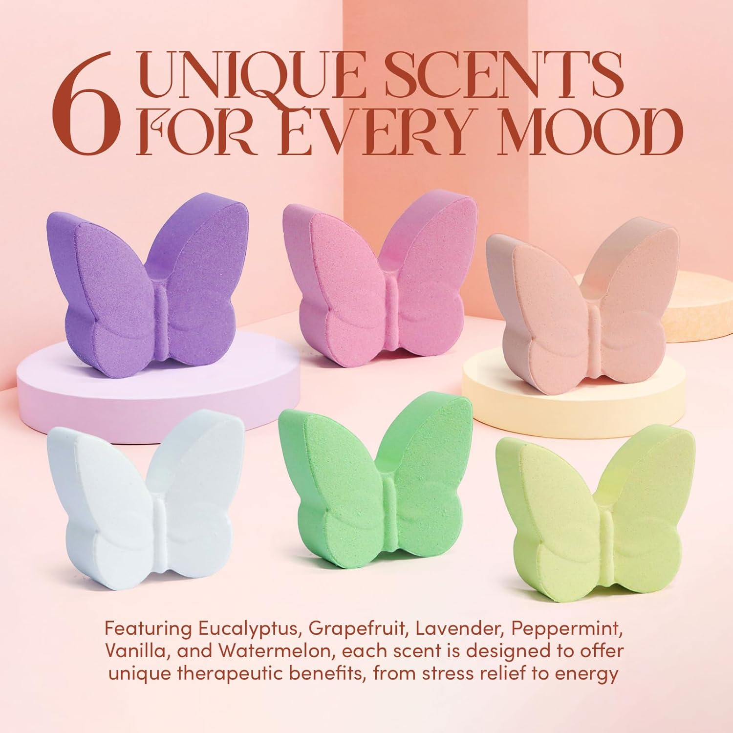 Pursonic Aromapathy Bath Bombs Gift Set - 6 Pcs Essential Oils Bath Bombs for Women - Spa Fizzies Christmas Gifts for Women (Eucalyptus, Lavender, Peppermint, Watermelon, Vanilla, Grapefruit) image number 5