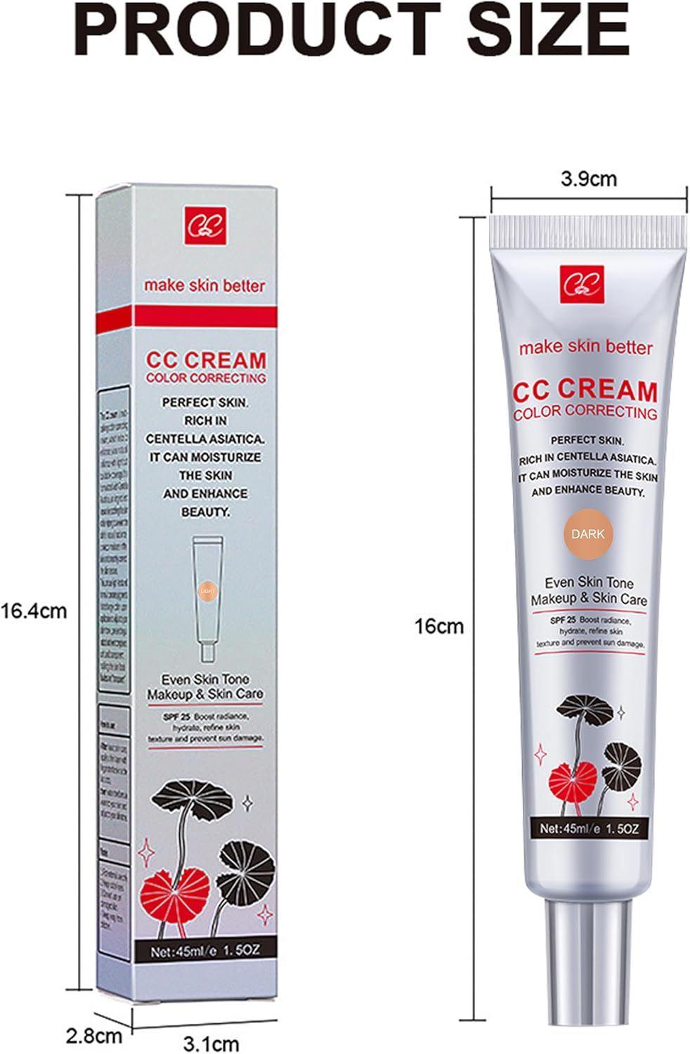 Erinde Color Correcting CC Cream with Centella, Women Lightweight CC Cream Foundation with SPF 25, Color Correcting Cream, Medium Coverage CC Cream Foundation, Natural Finish #02 - 01 image number 4