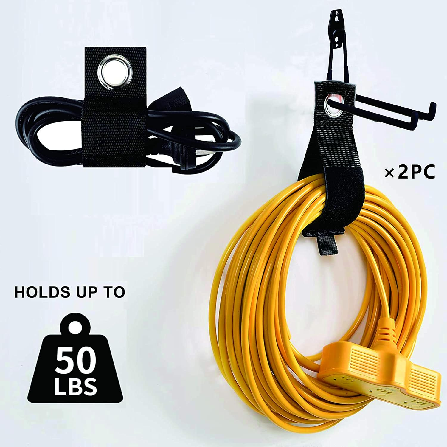 Garage Hooks, 4 Pack Wall Mount Storage Hanger with 2 Extension Cord Holder Organizer, Heavy-Duty 7.5 Inch Long Hooks for Ladder, Ski, Sports, Utility, Garden Tool, Hose Storage Rack Organizer image number 6