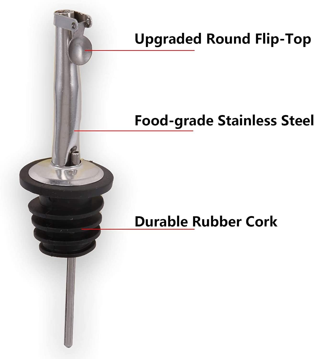 Wine Bottle Pourer 6 Pieces Stainless Steel Wine Pouring Spout Automatic Flip Top Wine Bottle Stopper Quick Pourer Olive Oil Bottle Conical Spout Pourer (With Cleaning Brush and Folding Funnel) image number 1