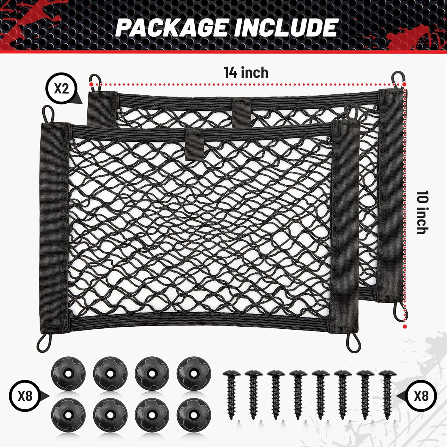 RED Wolf 2 Layer Small Mesh Cargo Net Elastic Storage Netting 2 Pcs Stretchable Car Organizer Net 14&times;10 Inch for Trunk RV Boats Home Auto Cargo Net Pocket with Screws and Hooks image number 1