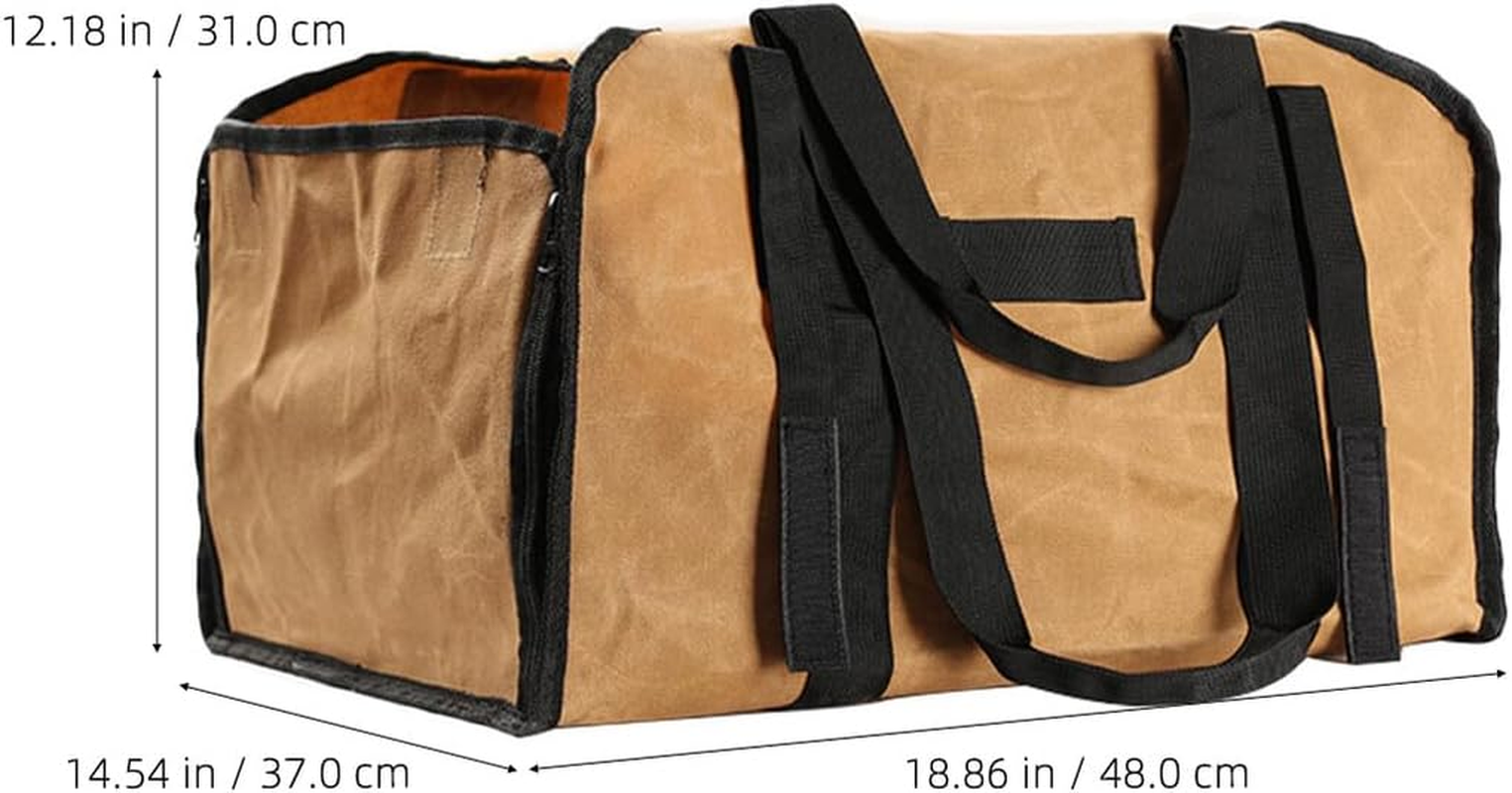 Firewood Holder Wood Carrier Tote Bag with Double Handles Large Capacity Canvas Log Holder for Camping Fire Pit Outdoor Use Khaki image number 6