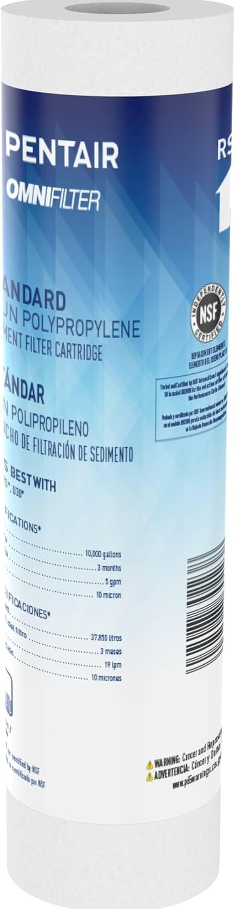 Pentair Omnifilter RS14 Sediment Water Filter, 10-Inch, Standard Whole House Polypropylene Spun Sediment Replacement Filter Cartridge, 10" X 2.5", 10 Micron, Pack of 1 image number 1