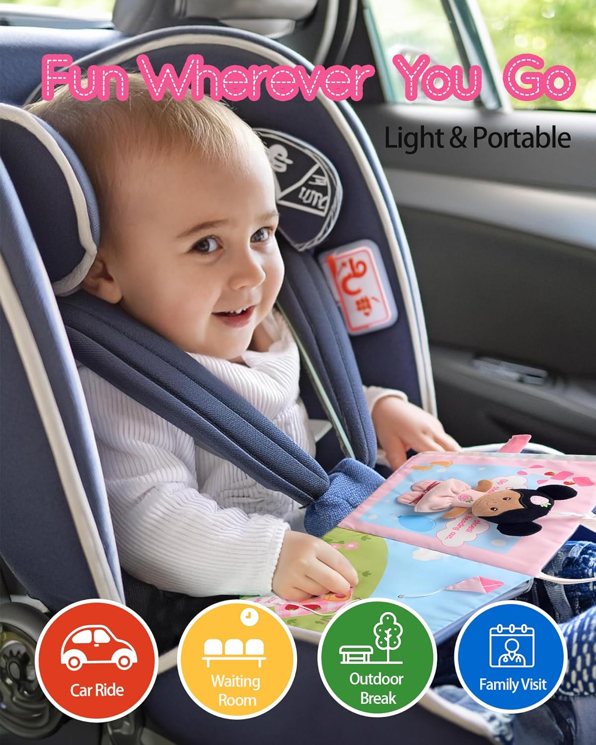 Leyadoll Interactive Sensory Soft Cloth Book, Educational Crinkle Quiet Activity Busy Book for Babies,Toddler Travel Toy 1-3 Year Old Boys and Girls (A Berry Special Day) image number 1