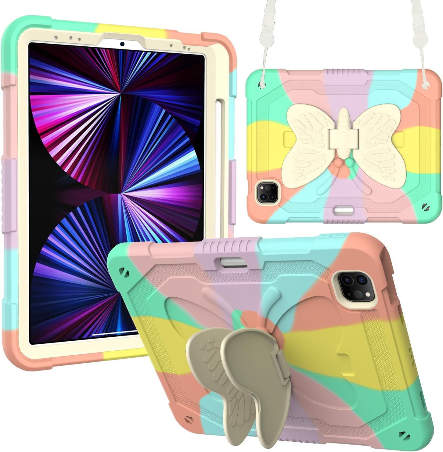 Herize Ipad Air 5 Air 4 Generation Case 10.9 Inch W/Pencil Holder&Shoulder Strap&Stand Ipad Pro 11 Inch Case Cover 2022/2021/2020 | Heavy Duty Durable Rugged Protective Case for Kids Boys Girls image number 3