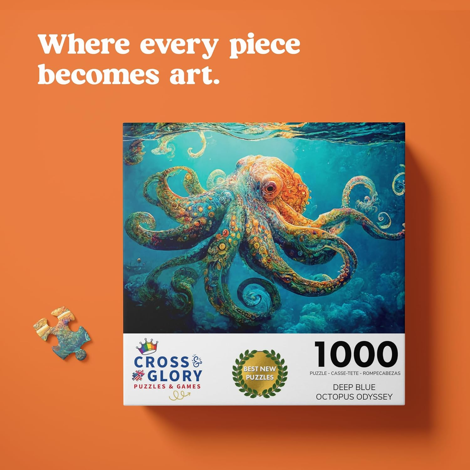 Deep Blue Octopus Odyssey: Premium 1000-Piece Jigsaw Puzzle for Adults - Best New Eco-Friendly Marine Artwork Puzzle - Unique Brain Teaser for Puzzle Enthusiasts by Cross & Glory image number 5