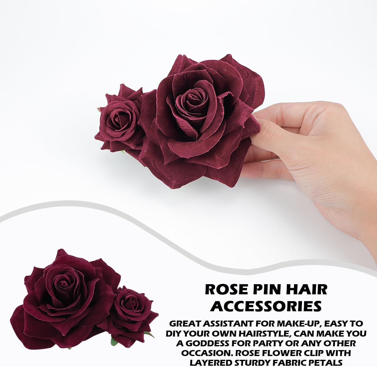 ZJIVQO Red Rose Hair Clip Flower Hairpin Brooch Velvet Ornament Rose Flower Hair Accessories for Woman Girl Ladies Wedding Hair Clip Flamenco Dancer Valentines Day Decoration, Wine Red