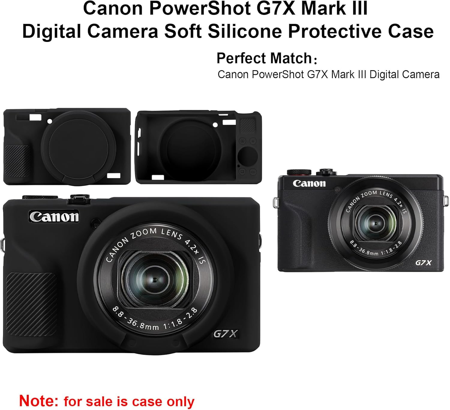 Elonbo Silicone Case for Canon Powershot G7X Mark III Digital Camera, Soft Protective Cover with Removable Lens Cover for Canon Powershot G7X Mark III DSLR Camera, Black - Pink image number 5