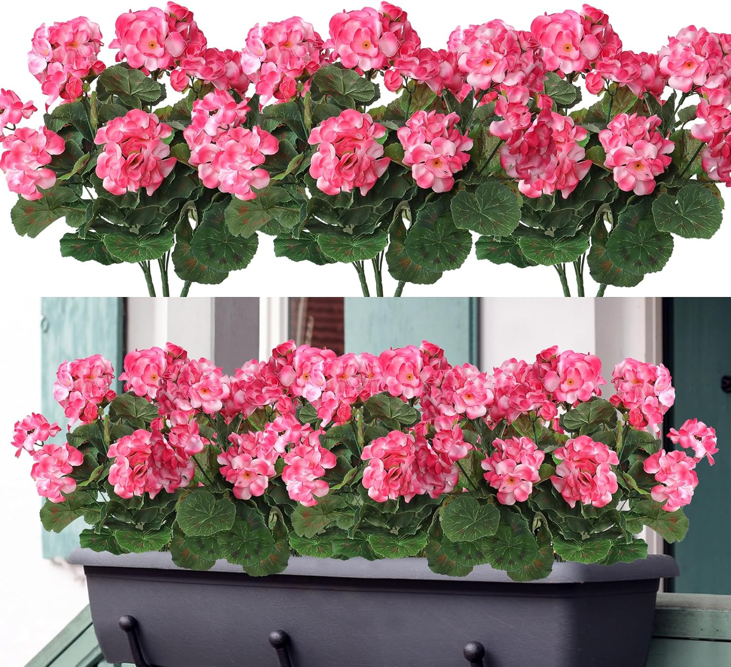 Dremisland 3 Pack Artificial Geranium Flowers for Outdoors Red Geranium Silk Flowers Outdoor UV Resistant Garden Plants Bush Faux Flowers for Home Wedding Kitchen Table Centerpieces Decor(Red, 3Pack) image number 2