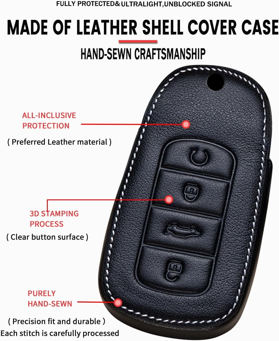 Ontto Leather Car Key Fob Cover Fit for Chery Jaecoo J7 J8 Omoda 5 E5 C5 C9 Tiggo 7 8 Pro Arrizo 8 6 Pro 5 plus Key Case Holder Shell Key Chain Keyring Protector Car Styling Accessories image number 2