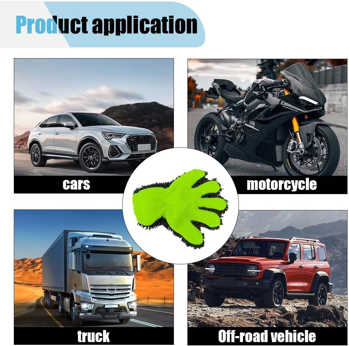 Car Wash Mitt, Double Sided Microfiber Wash Mitt, Anti-Scratch 5-Finger Dusting Glove for Car Interior Exterior Washing, Auto Detailing Cleaning Glove (Green, One Size)