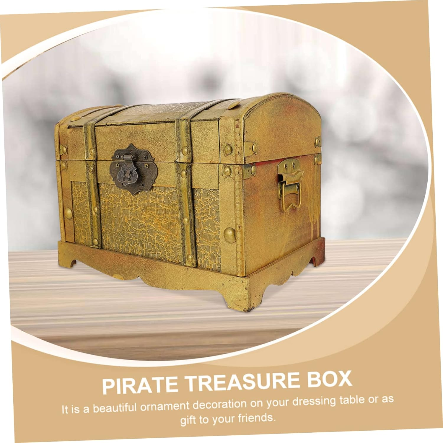Wooden Pirate Treasure Chest Large Retro Vintage Storage Box Lock Decorative Jewelry Trinket Organizer for Home and Party image number 3