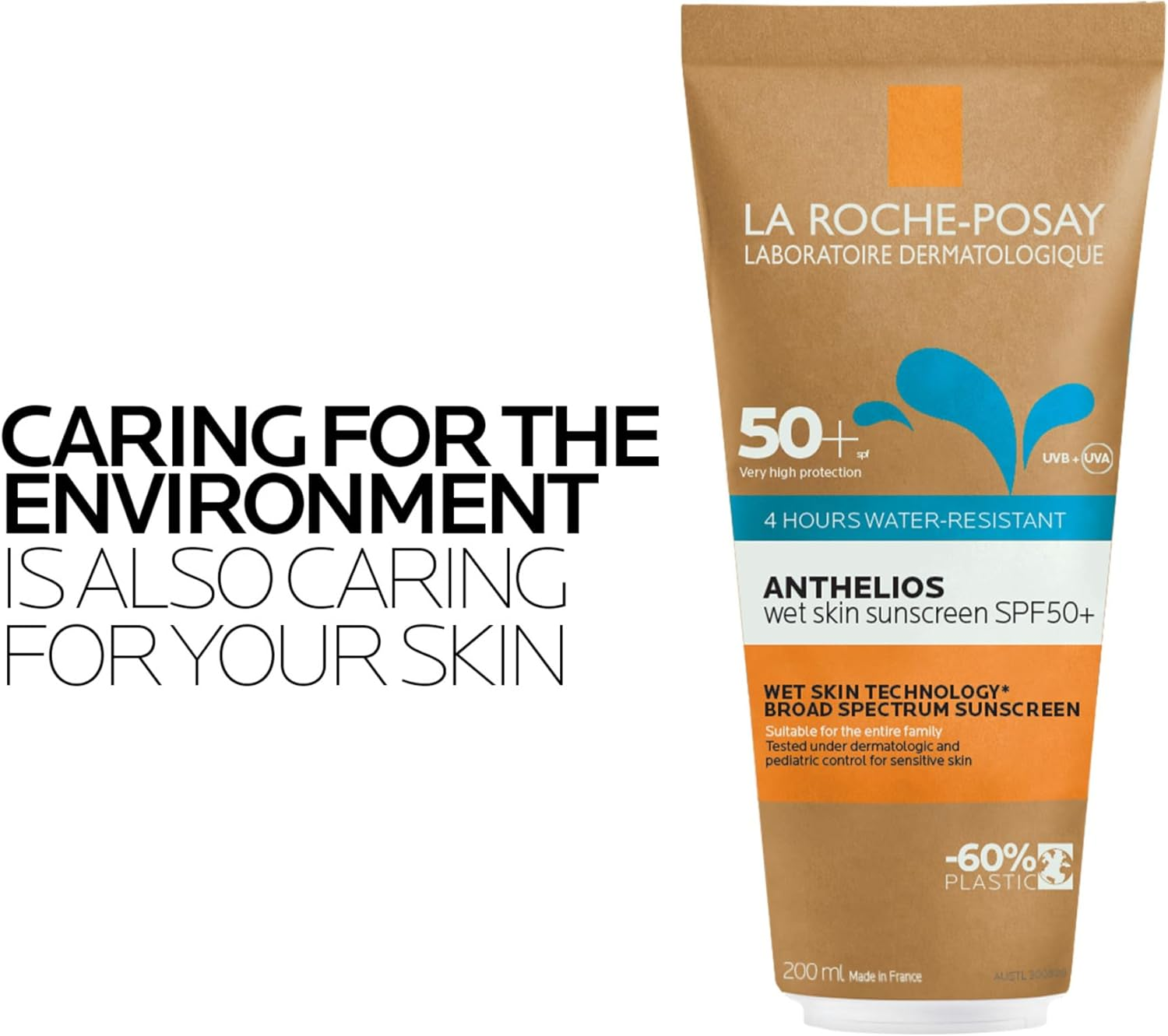 La Roche-Posay Sunscreen Lotion Wet Skin SPF 50+ 200Ml, 4 Hours Water Resistant, Non-Sticky, Non-Greasy, UVA + UVB Broad Spectrum Very High Protection, Body & Face Sun Cream, Anthelios image number 5