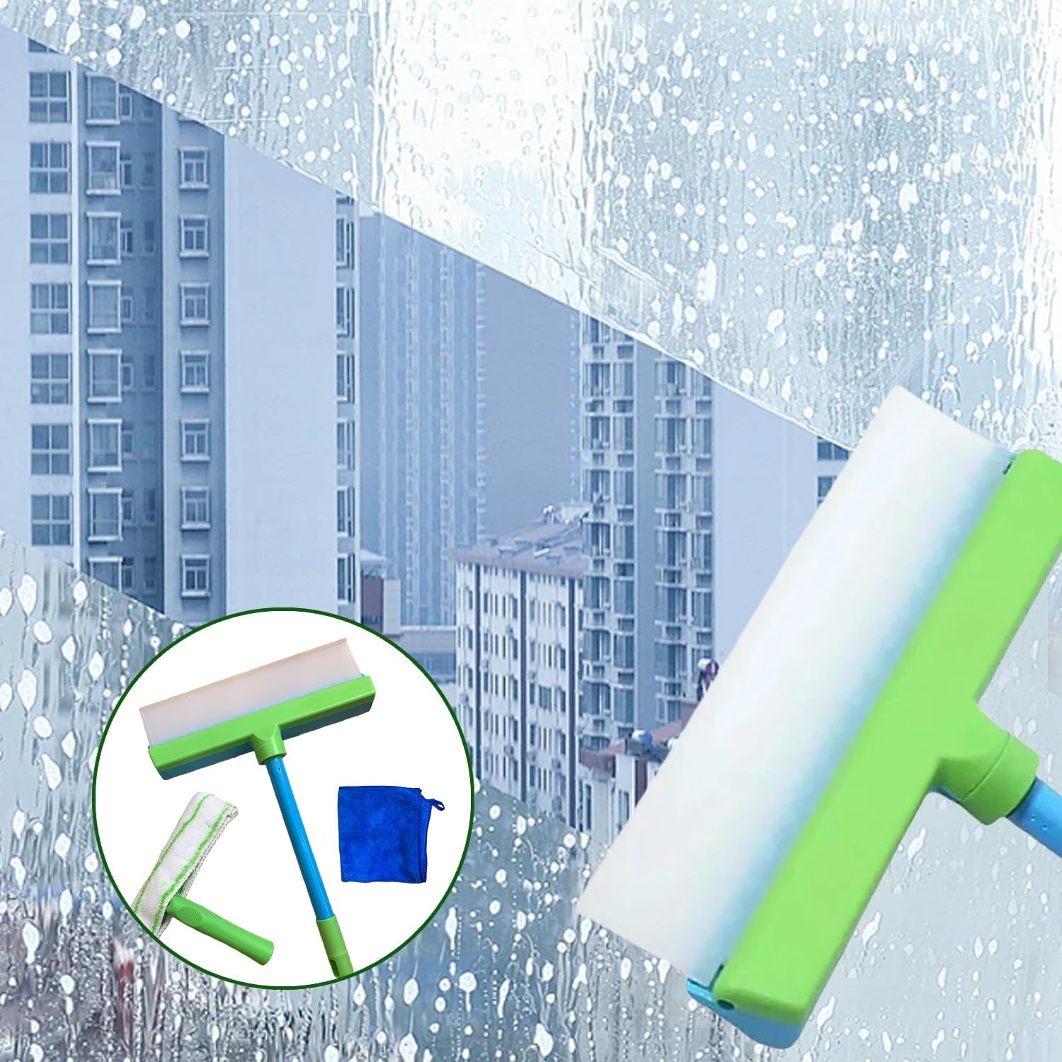 Window Cleaning Kit Squeegee Silicone Window Squeegee Kit 3 in 1 Window Cleaning Scraper for Shower Glass Mirror Door Car Effective Glass Cleaning Tool image number 1