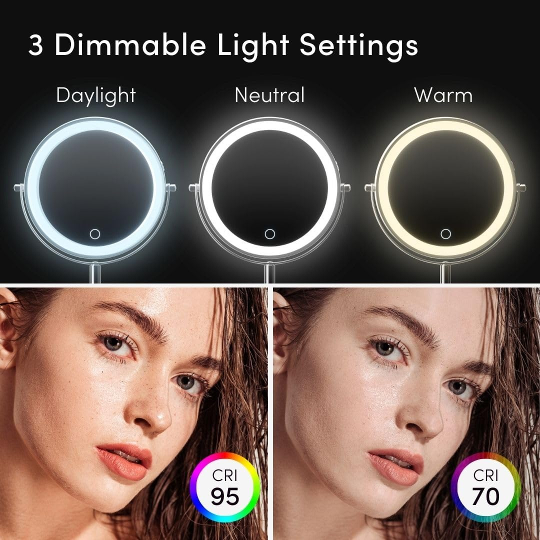 Fancii 8 Inch Lighted Makeup Mirror with Magnification, 10X /1X - Height Adjustable, Rechargeable, Double Sided LED Vanity Mirror with Light and Stand, 360&deg; Swivel (Hailey) image number 5