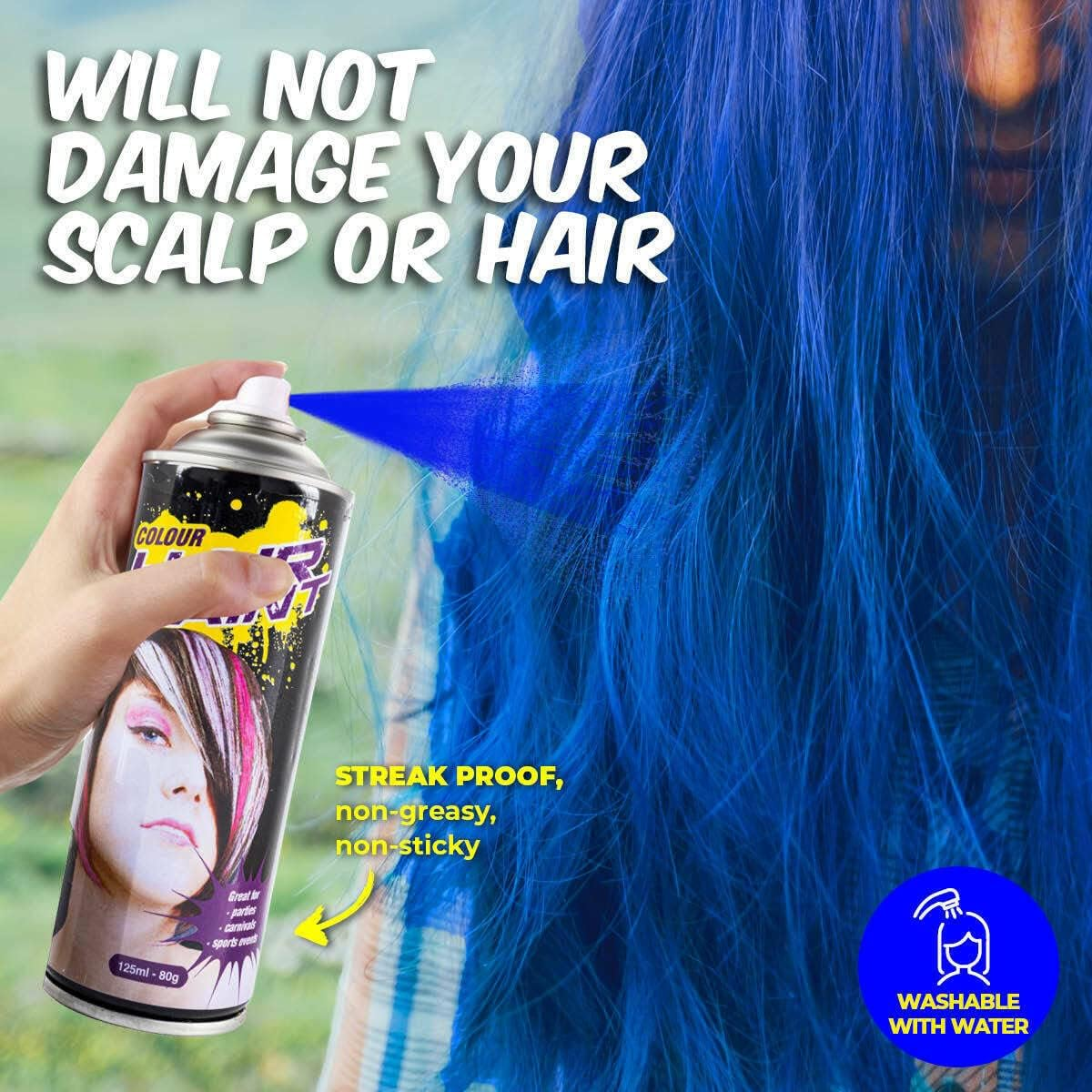 Party Central Non-Sticky Fluro Colour Hair Spray 125 Ml, Blue image number 1