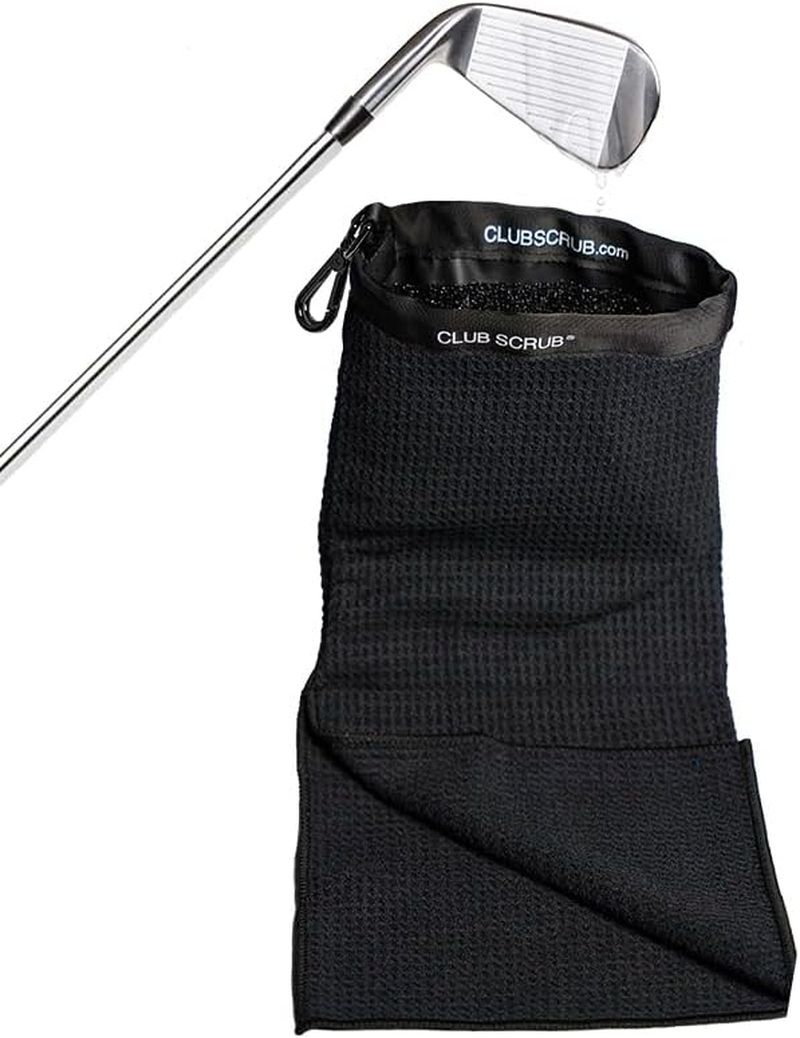 Club Scrub Golf Club and Ball Cleaning Towel Pro, Waffle-Weave Microfiber, Black