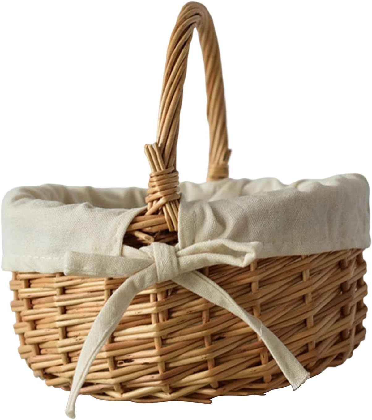 Woven Flower Basket, Wicker Baskets with Handle and Bow, Easter Decorative Storage, Cloth-Lined Basket for Fruit, Candy, Egg Gathering, Flower Cookie Candy, for Wedding Partys Home Garden Decor image number 5