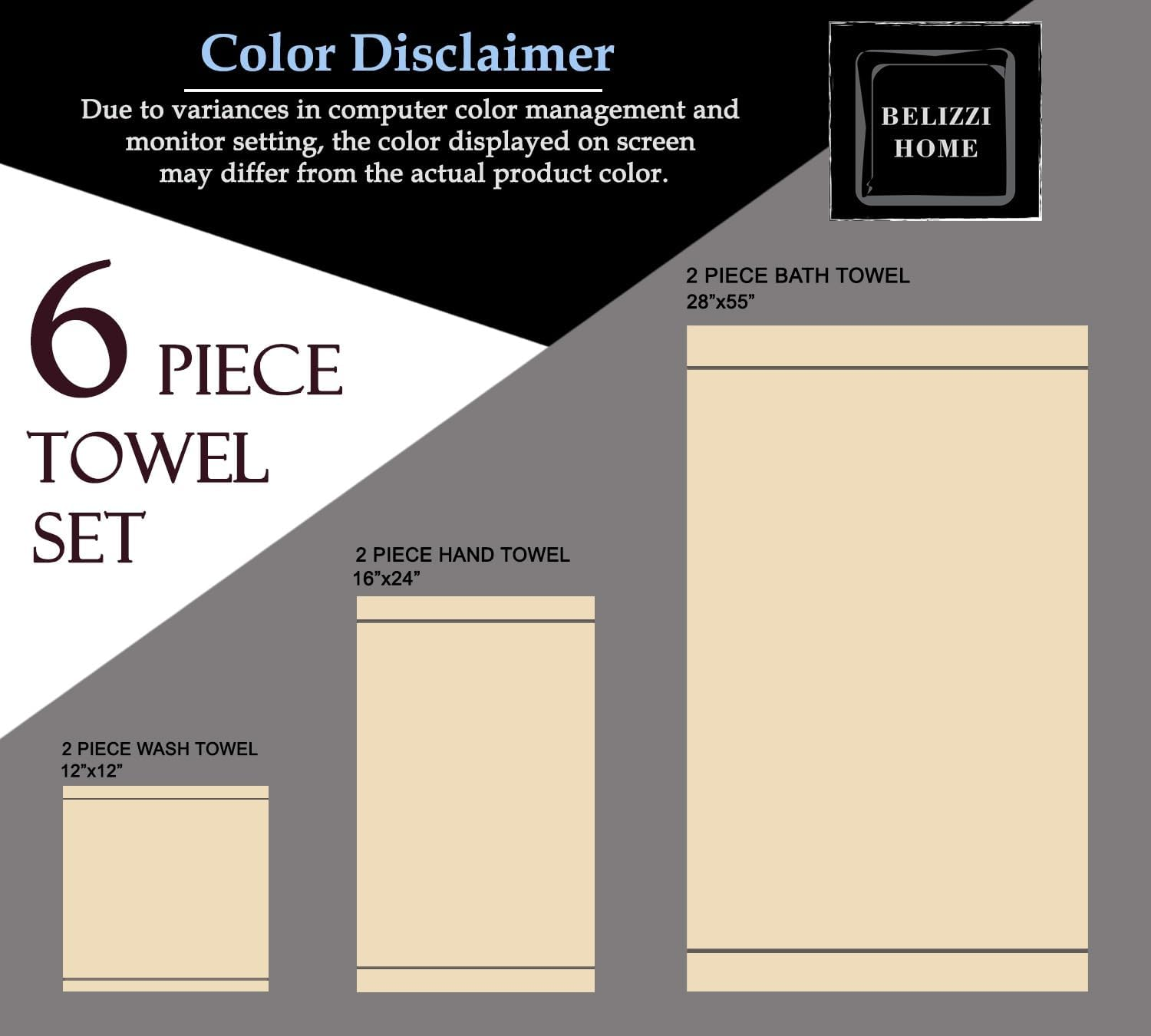 Belizzi Home Ultra Soft 6 Pack Cotton Towel Set, Contains 2 Bath Towels 28X55 Inch, 2 Hand Towels 16X24 Inch & 2 Wash Coths 12X12 Inch, Ideal for Everyday Use, Compact & Lightweight - Coral Orange image number 2