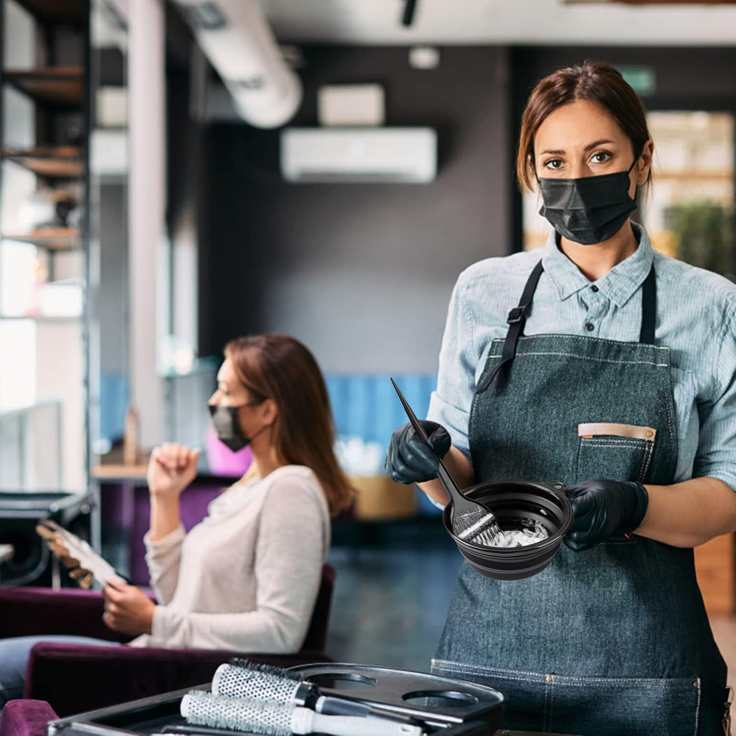 ZUJIACUN Hair Coloring Tools Set 7 Professional Products, DIY Salon Bleaching Tools, Including Brush, Bowl, Ear Muffs, Salon Hair Clips, Home