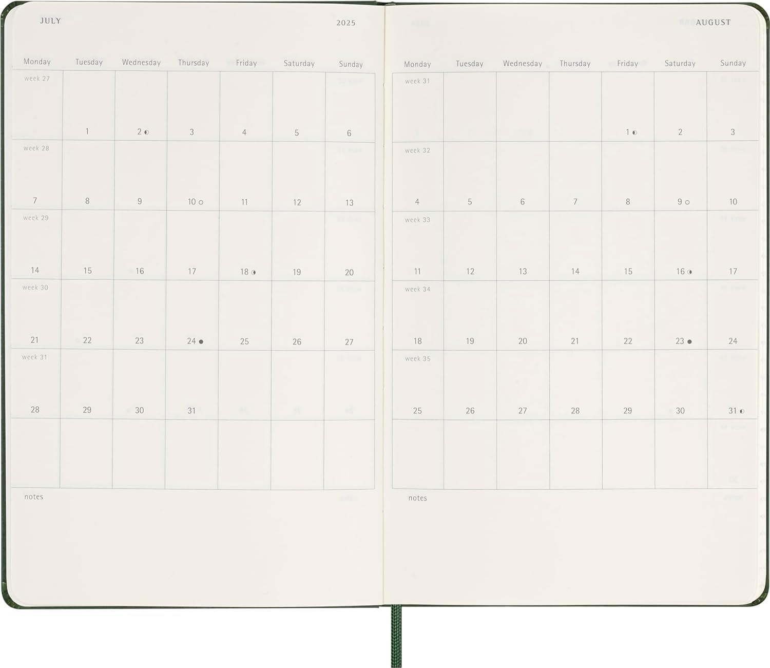 MOLESKINE- 2025-12 Month Weekly Notebook Hard Cover Diary - Large - Myrtle Green image number 2