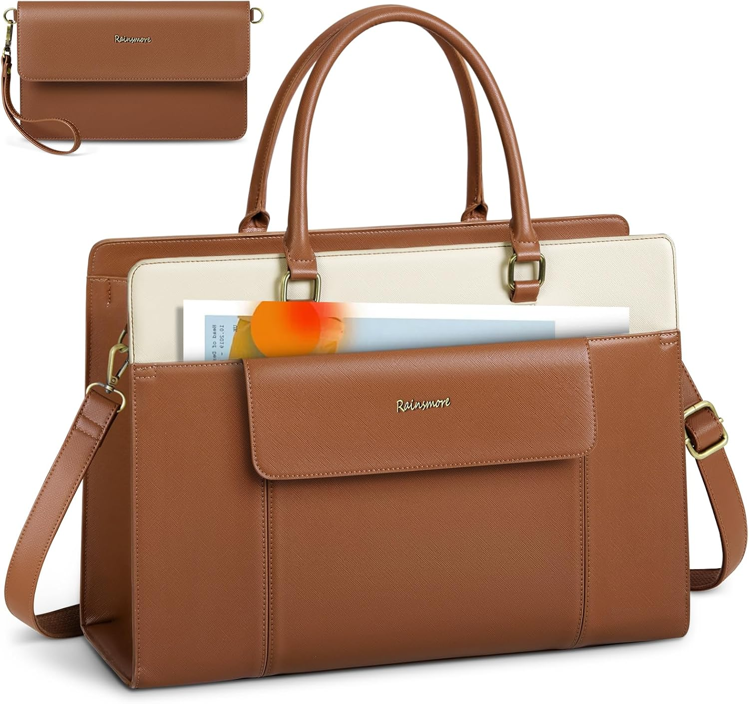 RAINSMORE Laptop Bag for Women 15.6 Inch with Clutch Purse, 15.6 Inch