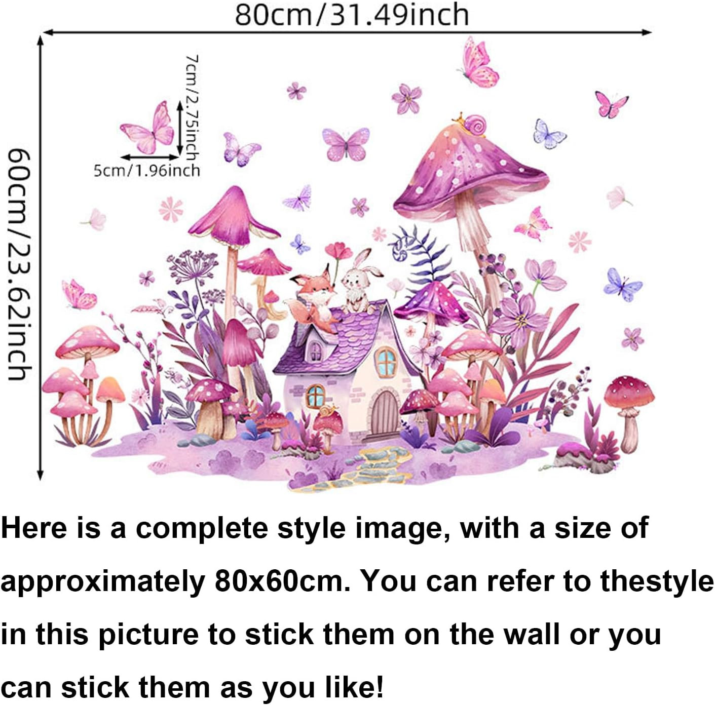 Mushroom Wall Decals Fairy Garden Wall Stickers Flower Butterflies Wall Stickers Garden Plant Grass Flower Peel and Stick Wallpaper for Kids Baby Bedroom Nursery Home image number 2