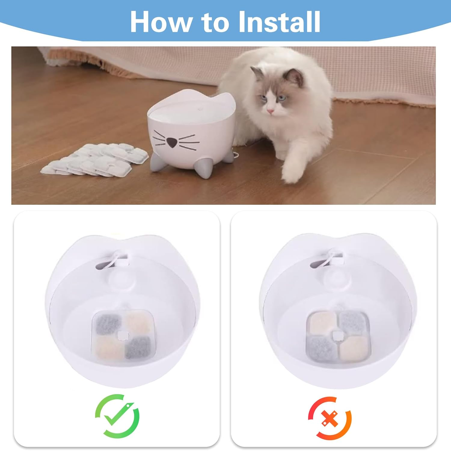 Cat Fountain Filter, Compatible with Catit Pixi Pet Drinking Fountain, Three-Layer Filter System Made of Resin and Activated Carbon (Pack of 16)