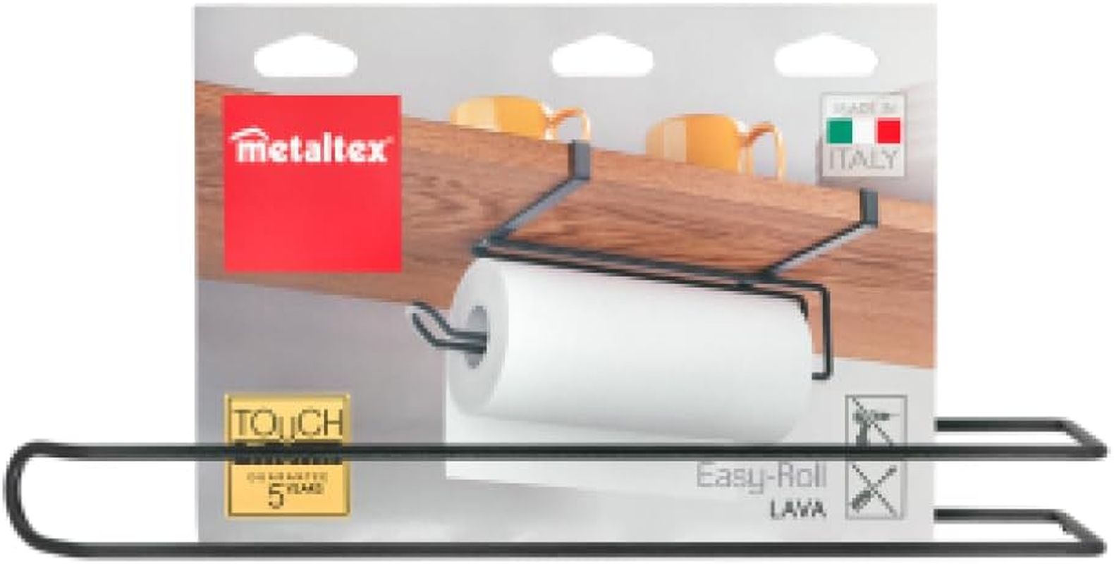 Metaltex Easy Roll Undershelf Paper Towel Holder - Multipurpose Space-Saving Kitchen Roll Shelf - Touch-Therm Lava, 35 X 18 X 10 Centimeters image number 3