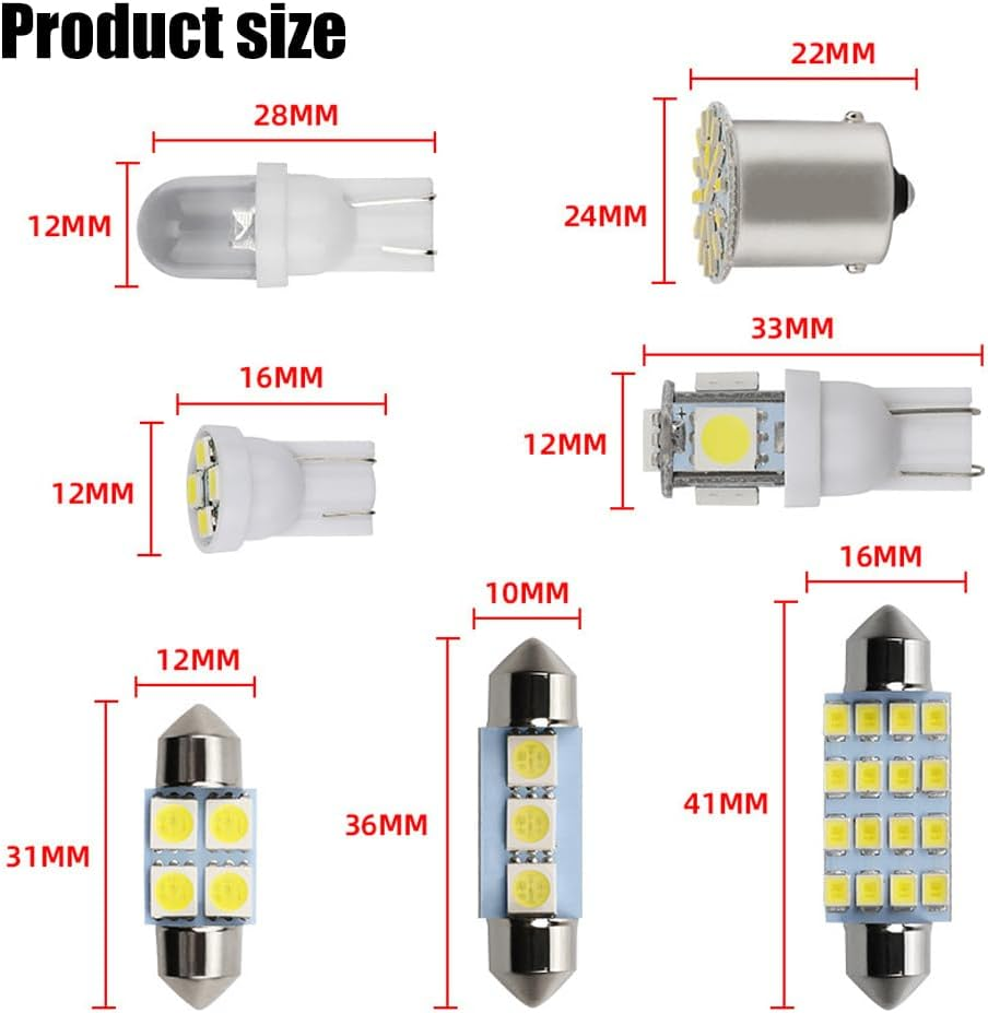 Kiwinvou 14 Pieces Interior Car Led Lights, Car Bulb Dome Light Kit Set，De3175 T10 31Mm 41Mm 194 LED Bulbs for Car Interior Lights Dome Lights Trucks Width Lamp image number 6