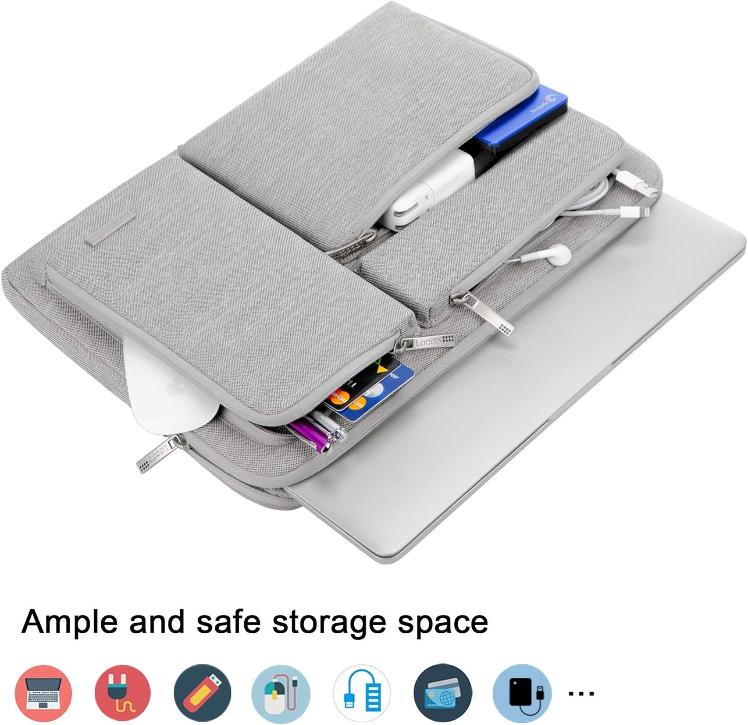Lacdo 360&deg; Protective Laptop Sleeve Case for 13 Inch New Macbook Air M4 A3240 2025, M3 A3113, M2 A2681, M1 A2337 | 13" Macbook Pro M2/M1 A2338 A2251 | 13" Ipad Air M3 / Ipad Pro M4 Computer Bag, Gray image number 2