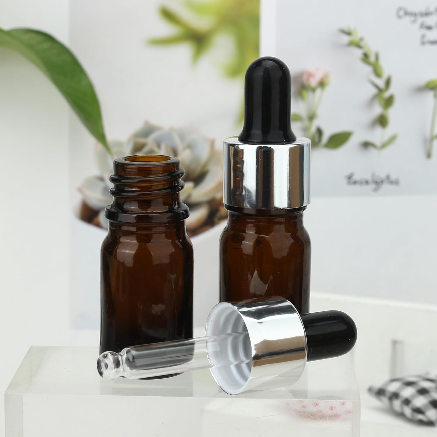 COSIDEA 20 Pcs Empty 5Ml 0.17Oz Small Amber Dropper Bottles Brown Glass Droppers for Essential Oil Liquids Travel Bottles for Toiletries - Amber image number 5