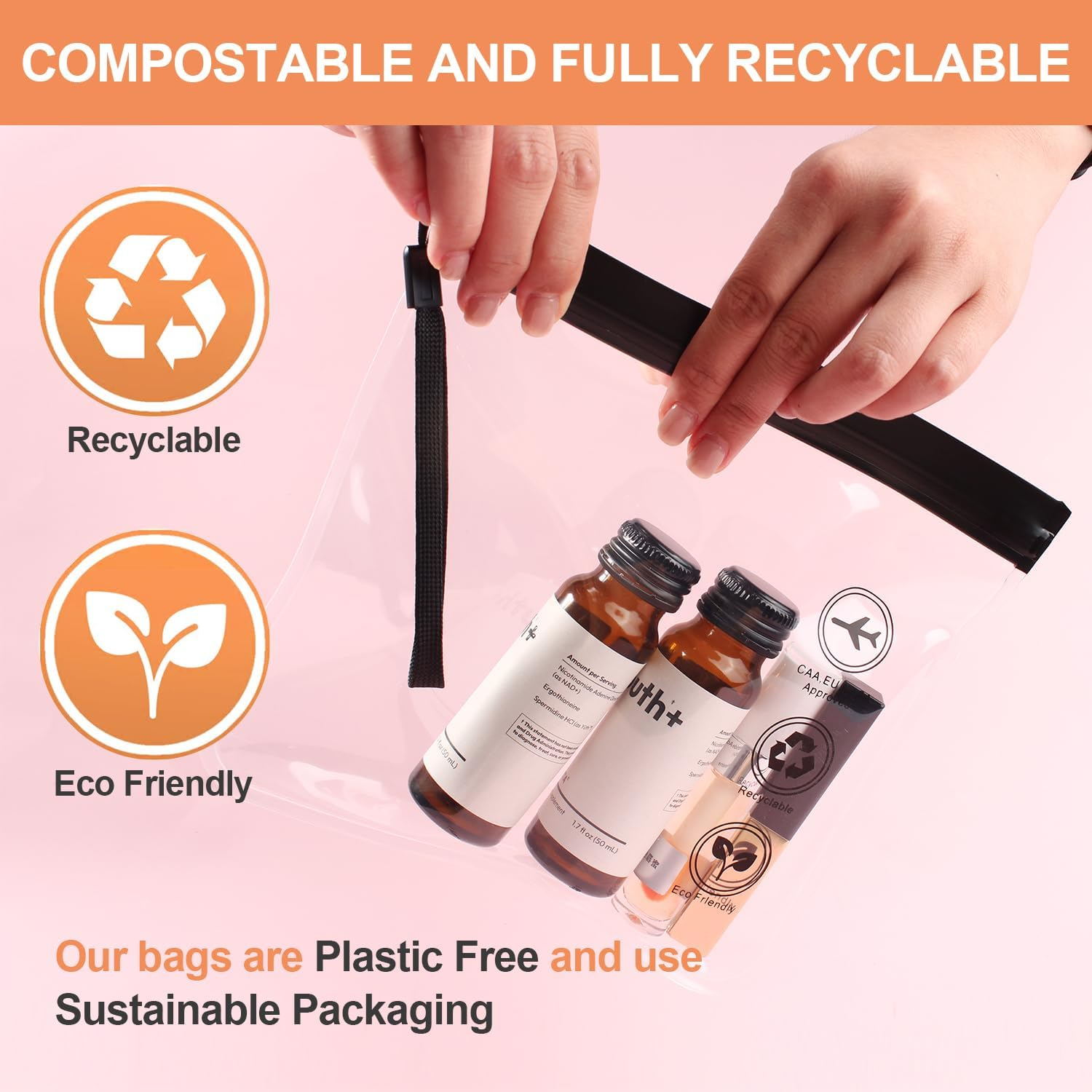 5 Pack TSA Approved Clear Travel Toiletry Bag, Reayou Leakproof Airport Security Liquid Bag 20 X 20Cm, Trip Accessories Makeup Essentials Clear TSA Approved Travel Cosmetic Organizer for Men Women image number 1