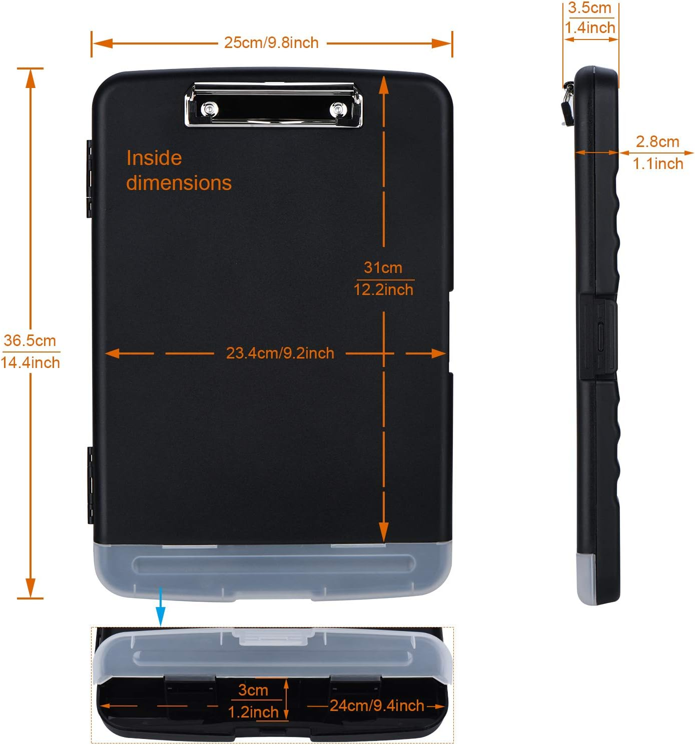 ZCZN Plastic Clipboard Storage Box with Separate Pen Compartment, Great for School,Utility,Industrial Office, Medical Personnel, Black image number 6