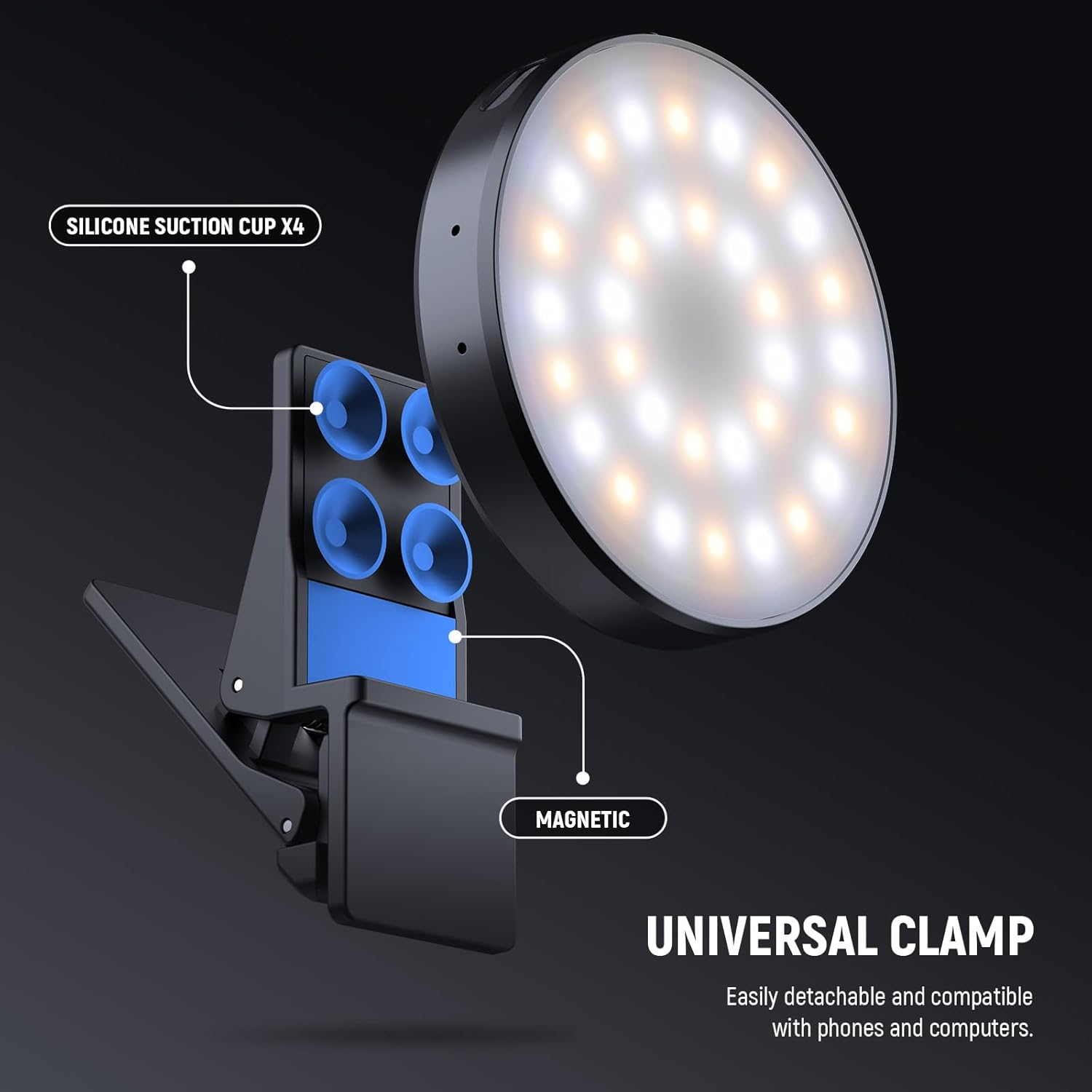 NEEWER Entry Level Version Magnetic Selfie Light Compatible with Magsafe Iphone, 1W Clip on Metal LED Phone Fill Ring Lighting for Laptop Video Conference Makeup Recording, CRI95+ 840Lux/0.2M, NL32R image number 4