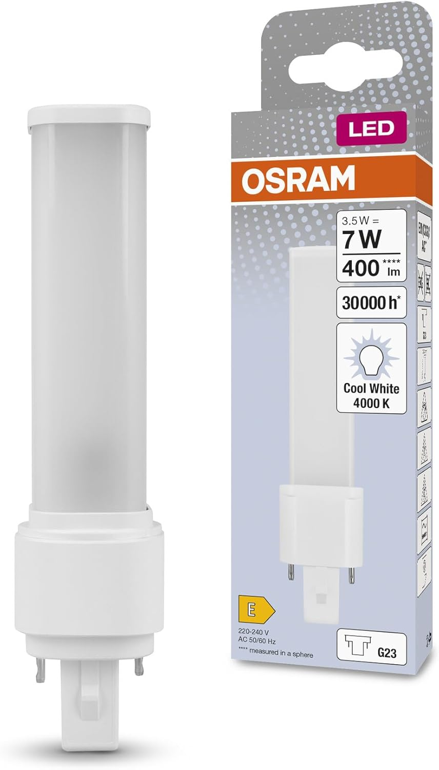 OSRAM Dulux LED S7 EM, G23, 3.5 W, 400 Lm, 4000 K, Cool White Light Colour, LED Replacement for Conventional Compact Fluorescent Lamps with 2-Pin G23 Plug-In Base, Extremely Long Service Life, No image number 1