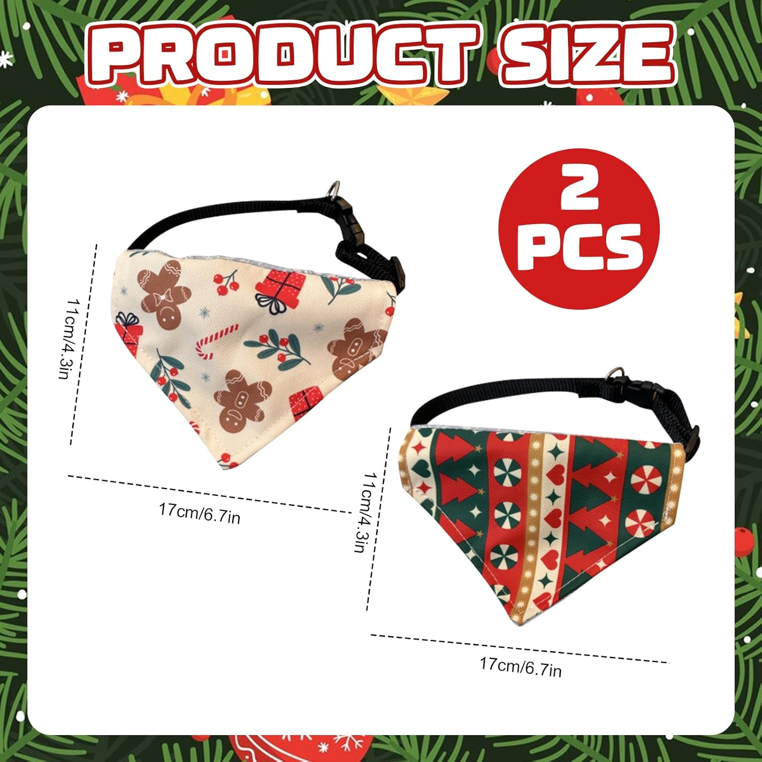 2 Pack Dog Bandana Cat Collars Pet Triangle Bibs Dog Bids Kerchief Pet Collars with Removable Christmas Triangle Scarf Adjustable Dog Bandanas Pet Scarf for Small Medium Pets Dogs and Cats image number 2