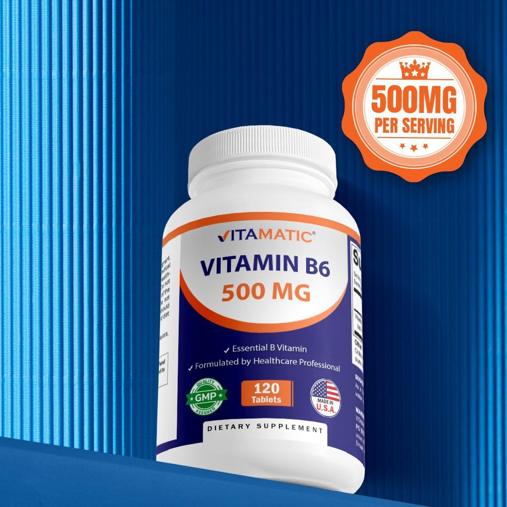 Vitamatic Vitamin B6 (Pyridoxine HCI), 500 Mg 120 Vegetarian Tablets - Promotes Energy Production, Boosts Metabolism and Immune Health Support image number 6