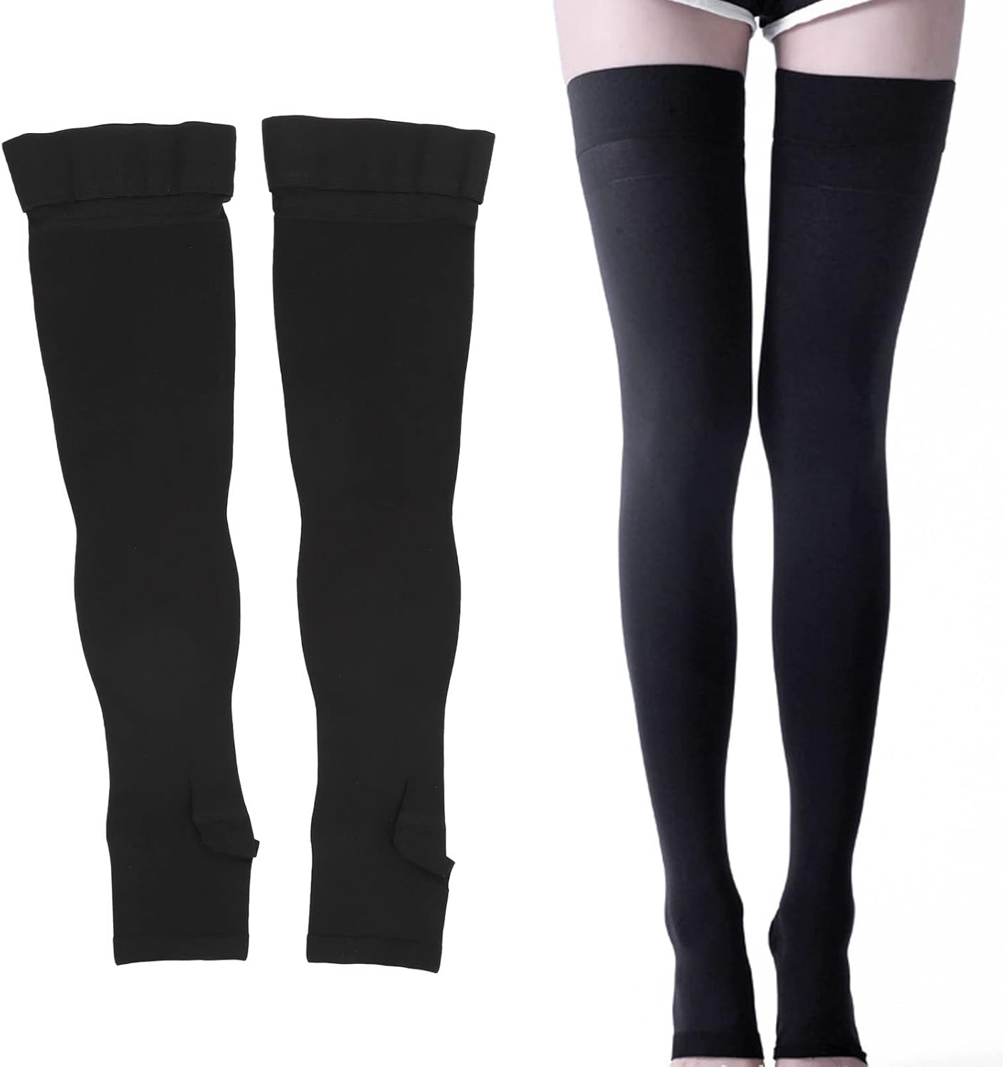 Compression Stockings, Lightweight Comfortable Support Stockings Elastic Material 23 to 32Mmhg Reinforcement for Leg (L)