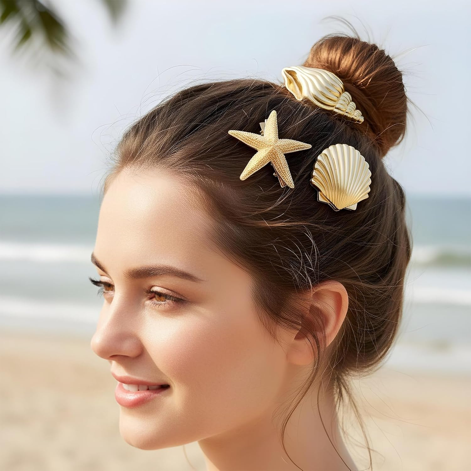 XLIUAX Pack of 6 Golden Sleeve Starfish Shell Hair Clips, Small Metal Hair Clips, Alligator Clips for Women and Girls, Party, Daily Life, Leisure, Beach Party image number 6