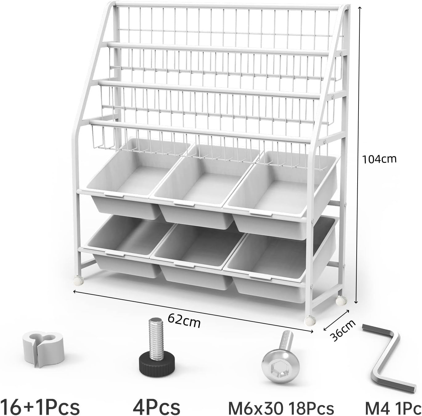 Kids Bookshelf, Metal Bookshelf Freestanding, 3 Tier Bookcase, Book Rack with 6 Storage Organizer, Storage Nursery Book Shelf for Children, Study Room image number 4