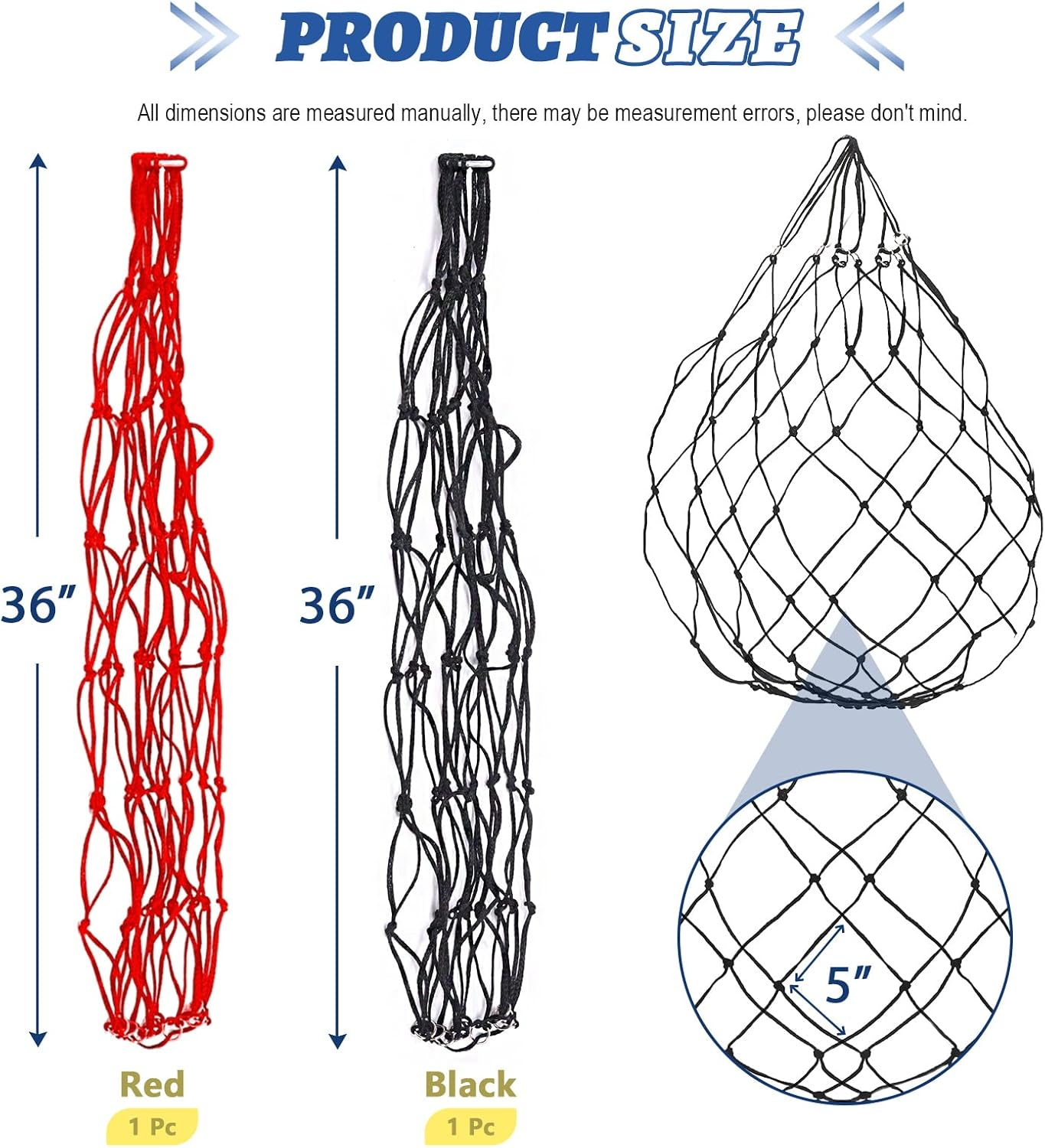 Glarks 2Pcs 36" Ultra Slow Feed Hay Net, 2 Color Large Heavy Duty Poly Horse Hay Net Equine Feeding Bag for Trailer and Stall, Simulates Grazing, Reduce Waste (Black, Red) image number 3