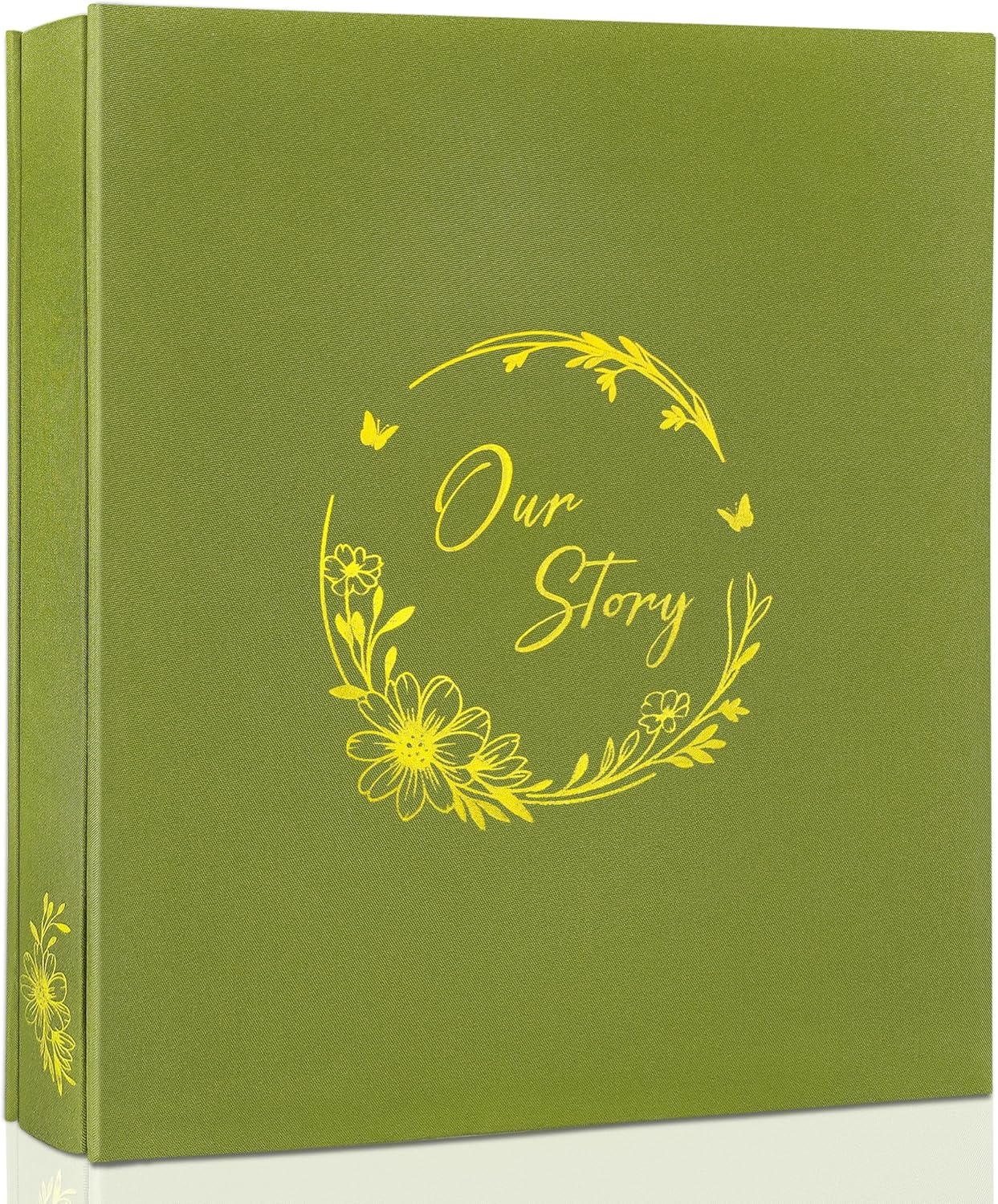 Photo Album 4X6 for 300 Pictures &ndash; Our Story Memory Book with Gold Wreath Cover &ndash; Family Scrapbook for Holiday, Party, Everyday Moments by Kuword- Olive