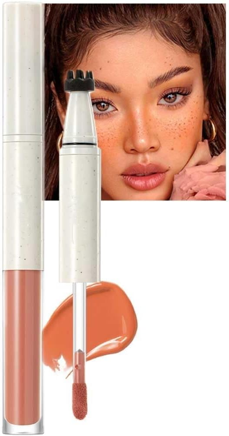 Liquid Face Blush Freckle Pen, Natural Dewy Cream Blush with Light Brown Faux Freckle Stamp Pen 2 in 1 Makeup Natural Sunkissed Dewy Cheeks, Waterproof Fake Freck Tint Marker (1#)