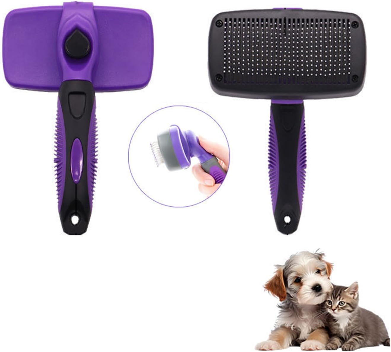 PHCOMRICH Self Cleaning Slicker Brush for Dogs& Cats, Skin Friendly Grooming Brush Grooming Tool for Dogs & Cats, Deshedding Pet Supplies Accessories (Purple) - Purple image number 3
