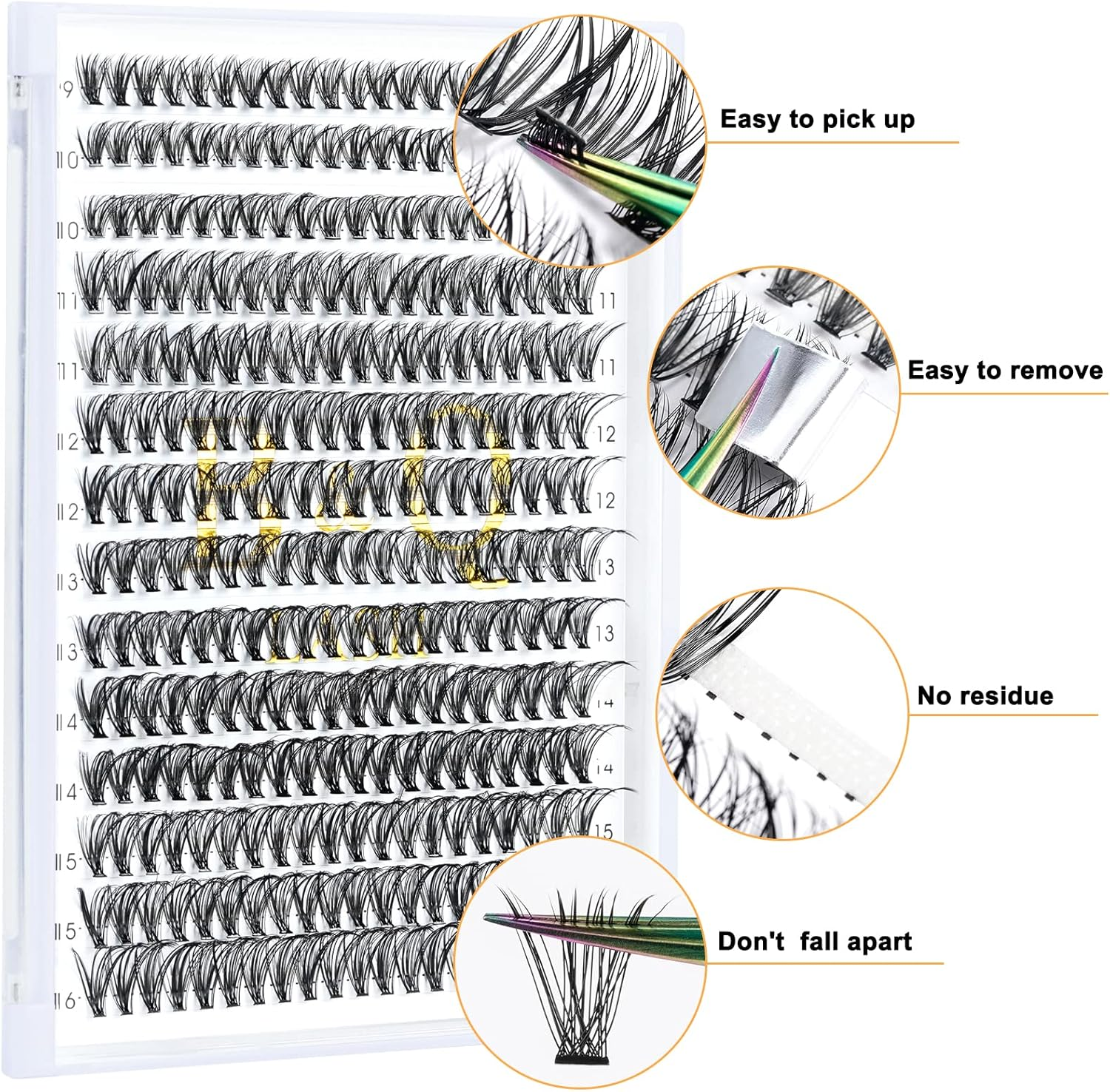Lash Clusters 30D-0.07D-9-16 Cluster Lashes Individual Lashes 280 Clusters False Eyelash 10D 20D 30D 40D Lash Clusters Extensions Individual Lashes Cluster DIY Eyelash Extensions at Home (30D-0.07D,9-16Mix) image number 3
