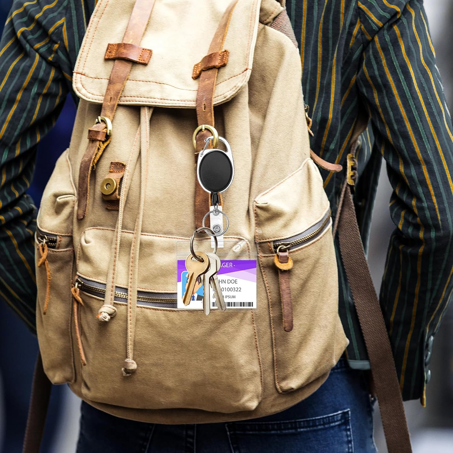 Heavy Duty Retractable Badge Holders with Carabiner Reel Clip and Extra Thick Clear Name Tag ID Card Holders,1Pcs Horizontal Waterproof Card Protector+3 Extra Key Chain Carabiner image number 3