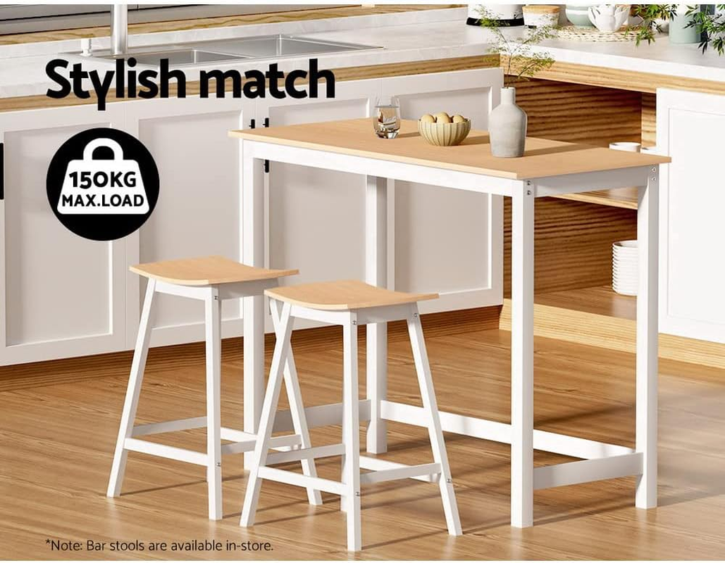 Artiss Bar Table Ari Dining Desk High Solid Wood Kitchen Shelf Wooden White Cafe image number 4